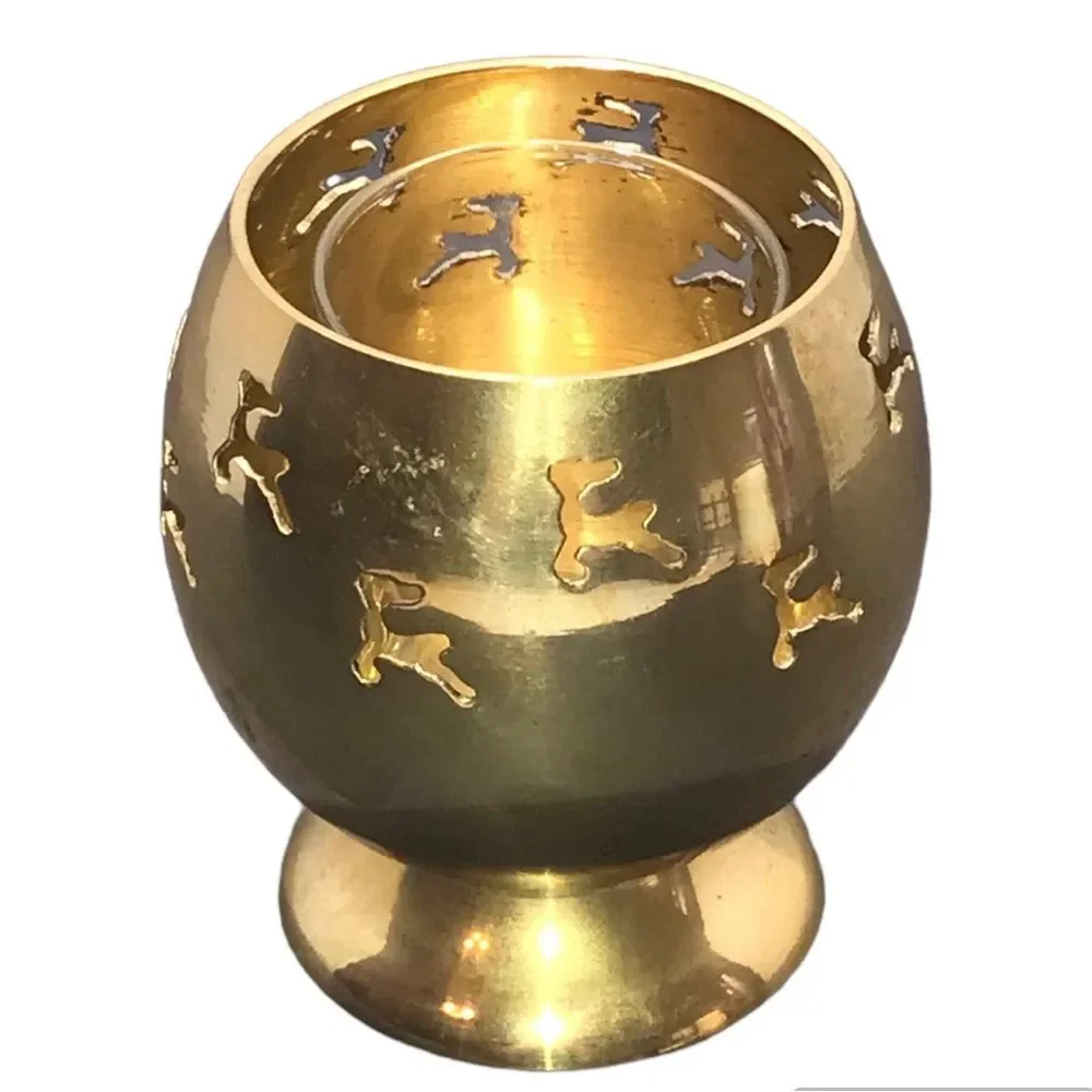Indian Brass Reindeer Candleholder with Clear Votive Cup